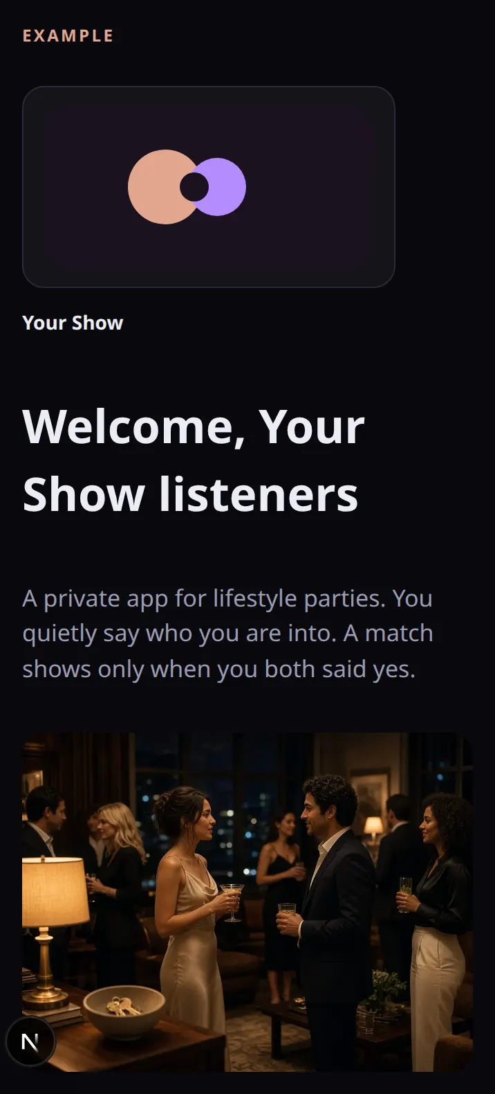 Example landing page for a placeholder show named Your Show.